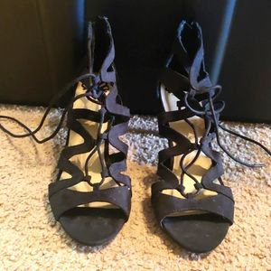 Fergalicious black lace-up heels
